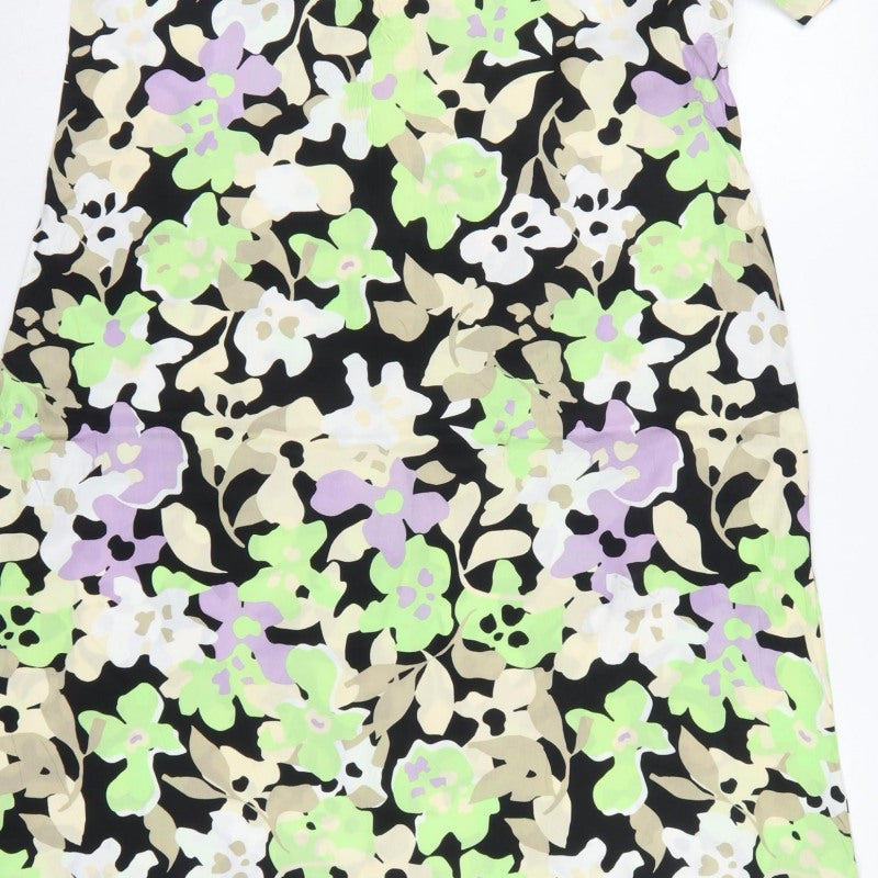 Autograph Women Black Floral Cupro Viscose Size 14 Long A-Line Dress