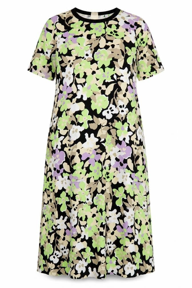 Autograph Women Black Floral Cupro Viscose Size 14 Long A-Line Dress