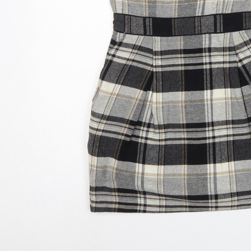 French Connection Women Grey Plaid Wool Strapless Bodycon Mini Dress UK 8