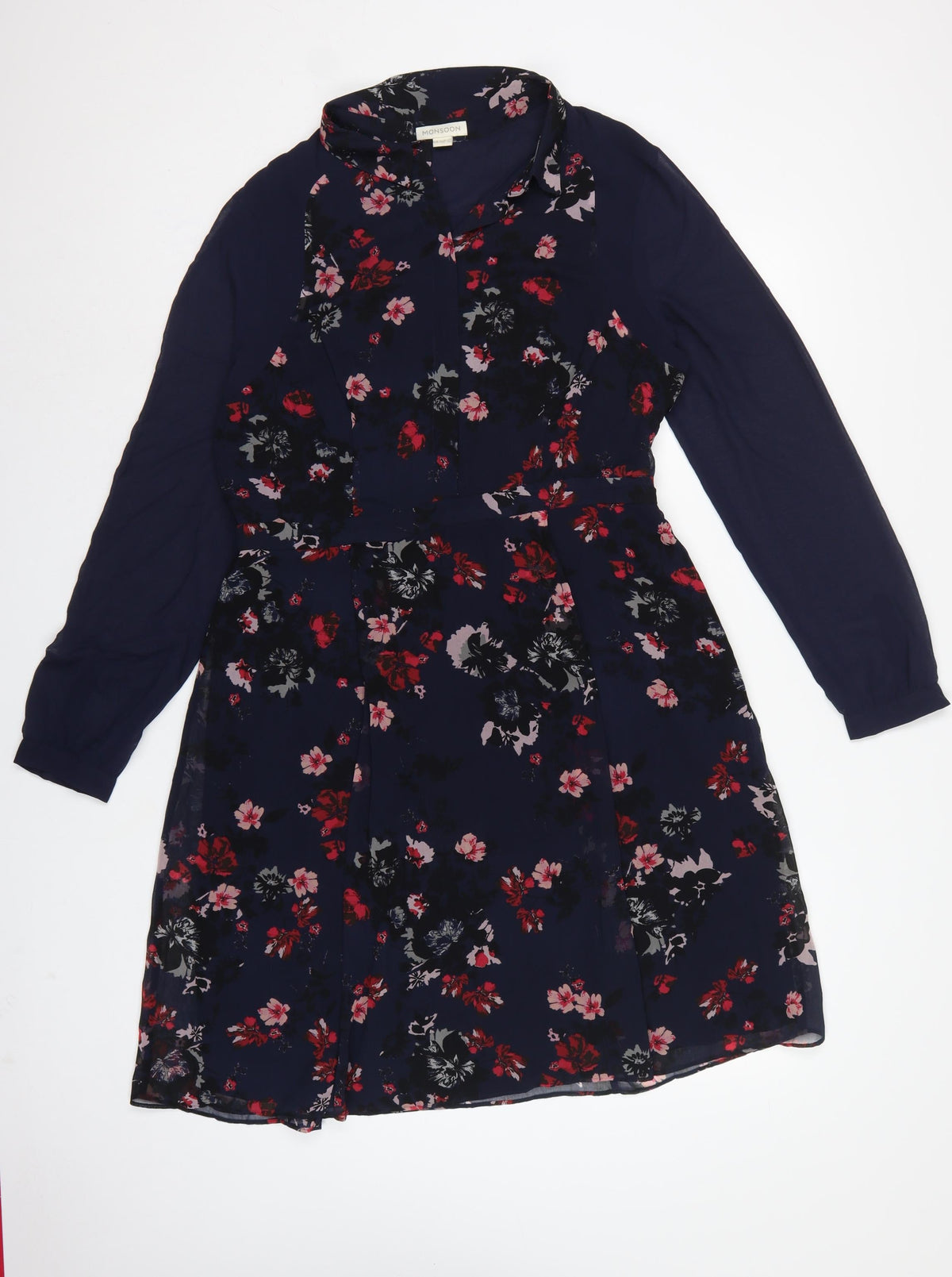 Monsoon Women Blue Floral UK 14 Knee Length Fit & Flare Dress