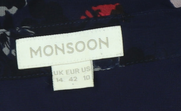 Monsoon Women Blue Floral UK 14 Knee Length Fit & Flare Dress