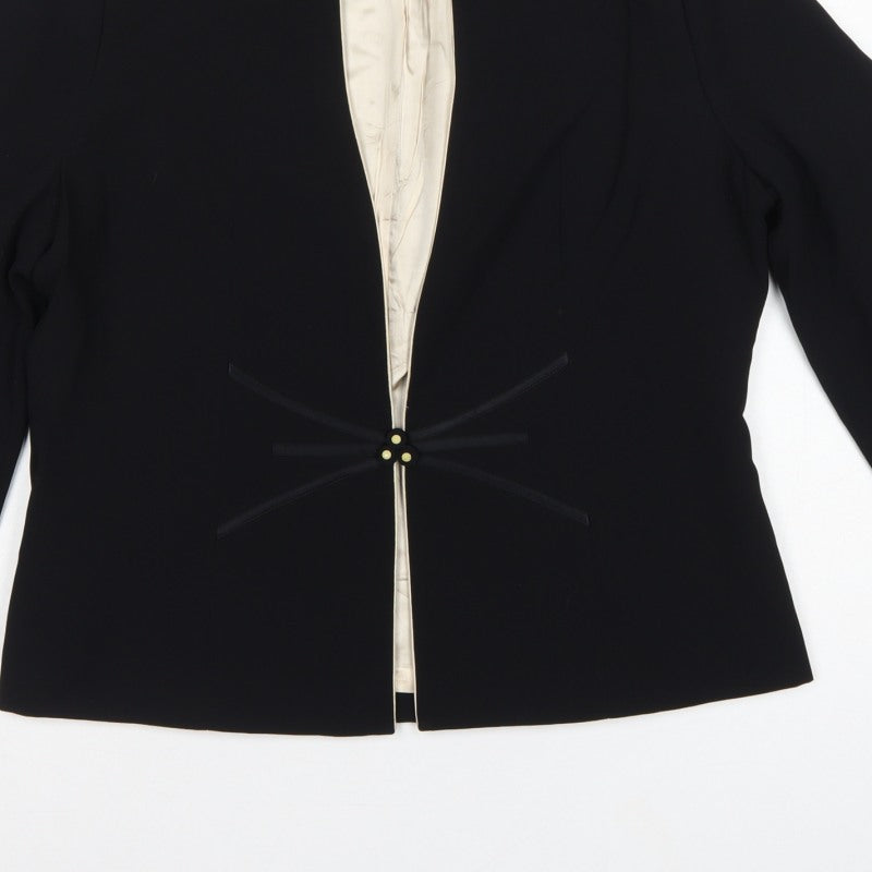 Jacques Vert Women Black UK 14 Formal Lined One-Button Blazer Jacket
