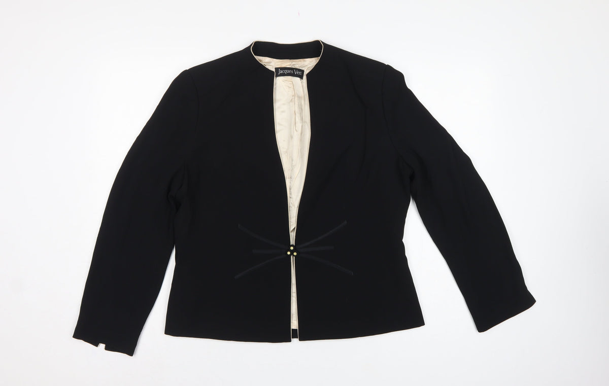 Jacques Vert Women Black UK 14 Formal Lined One-Button Blazer Jacket