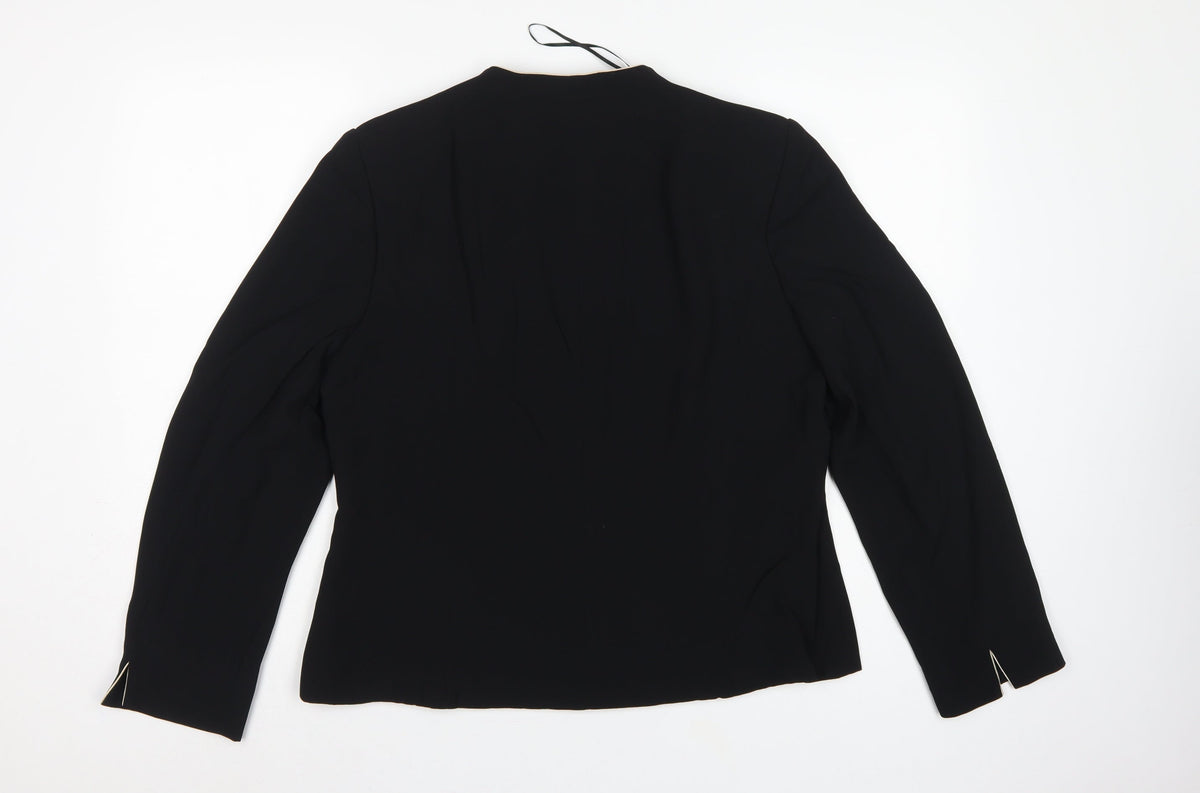 Jacques Vert Women Black UK 14 Formal Lined One-Button Blazer Jacket