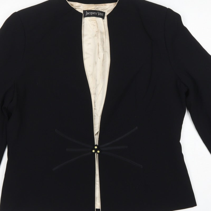 Jacques Vert Women Black UK 14 Formal Lined One-Button Blazer Jacket