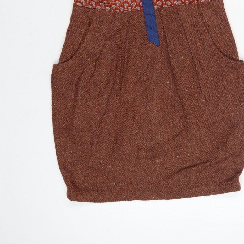Louche Women Brown UK 8 Pencil Dress Geometric Tweed Bow Pockets