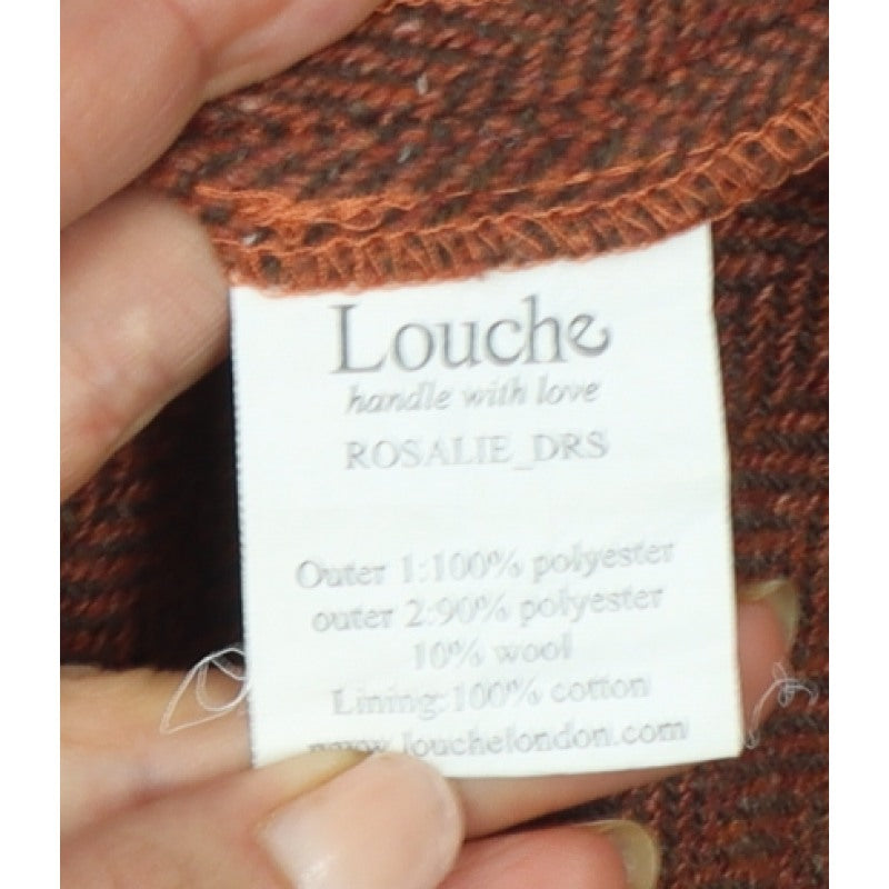 Louche Women Brown UK 8 Pencil Dress Geometric Tweed Bow Pockets