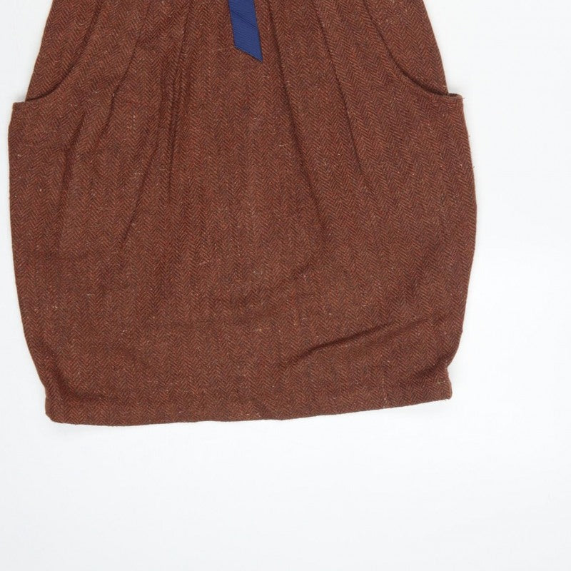 Louche Women Brown UK 8 Pencil Dress Geometric Tweed Bow Pockets