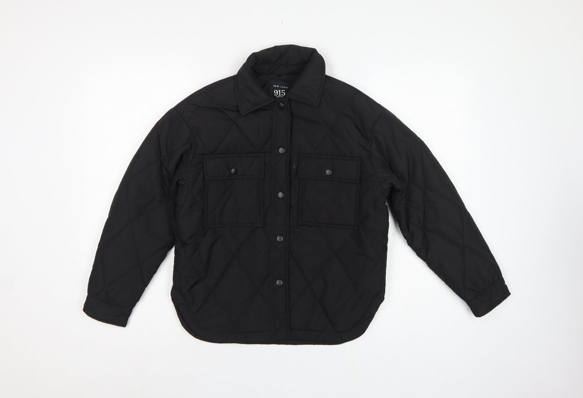 Back view of New Look 915 girls’ black age 9 quilted shirt jacket padded
