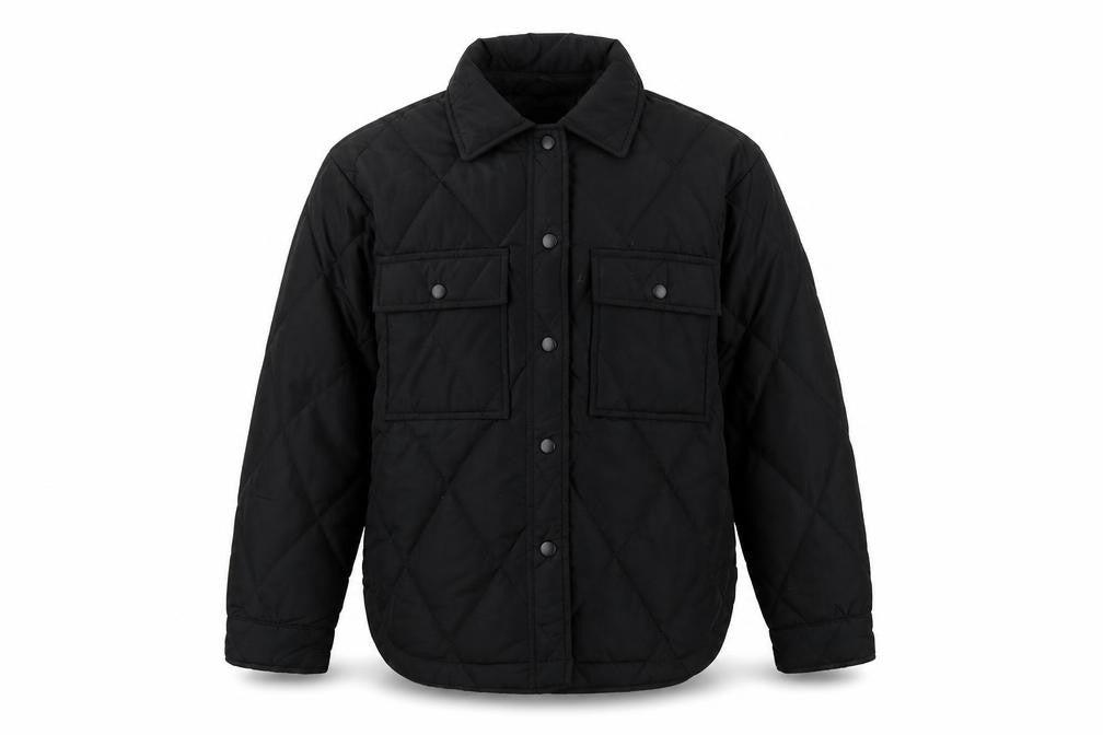 Front view of New Look 915 girls’ black age 9 quilted shirt jacket padded