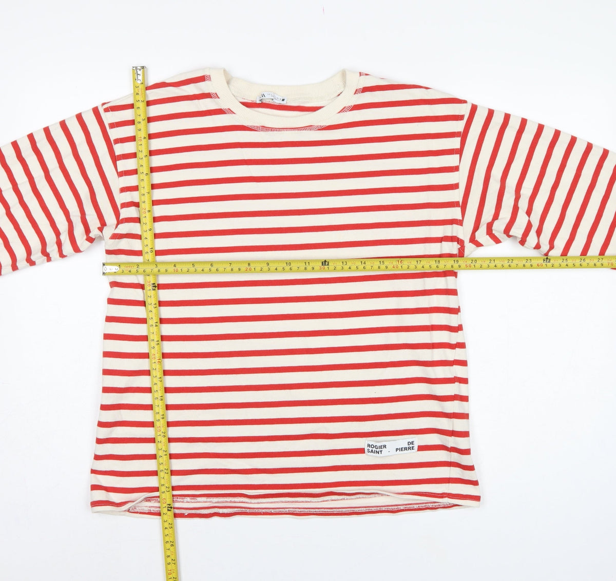 Zara Women Red Cream Striped Cotton Jersey Long Sleeve T-Shirt L