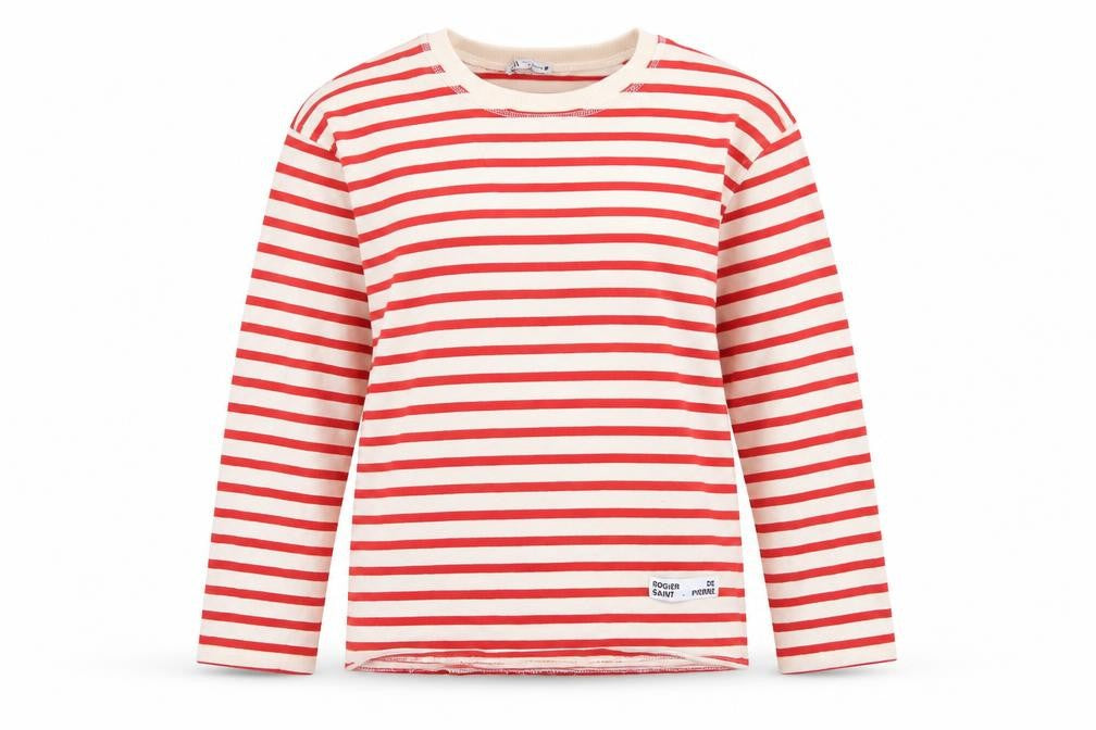 Zara Women Red Cream Striped Cotton Jersey Long Sleeve T-Shirt L