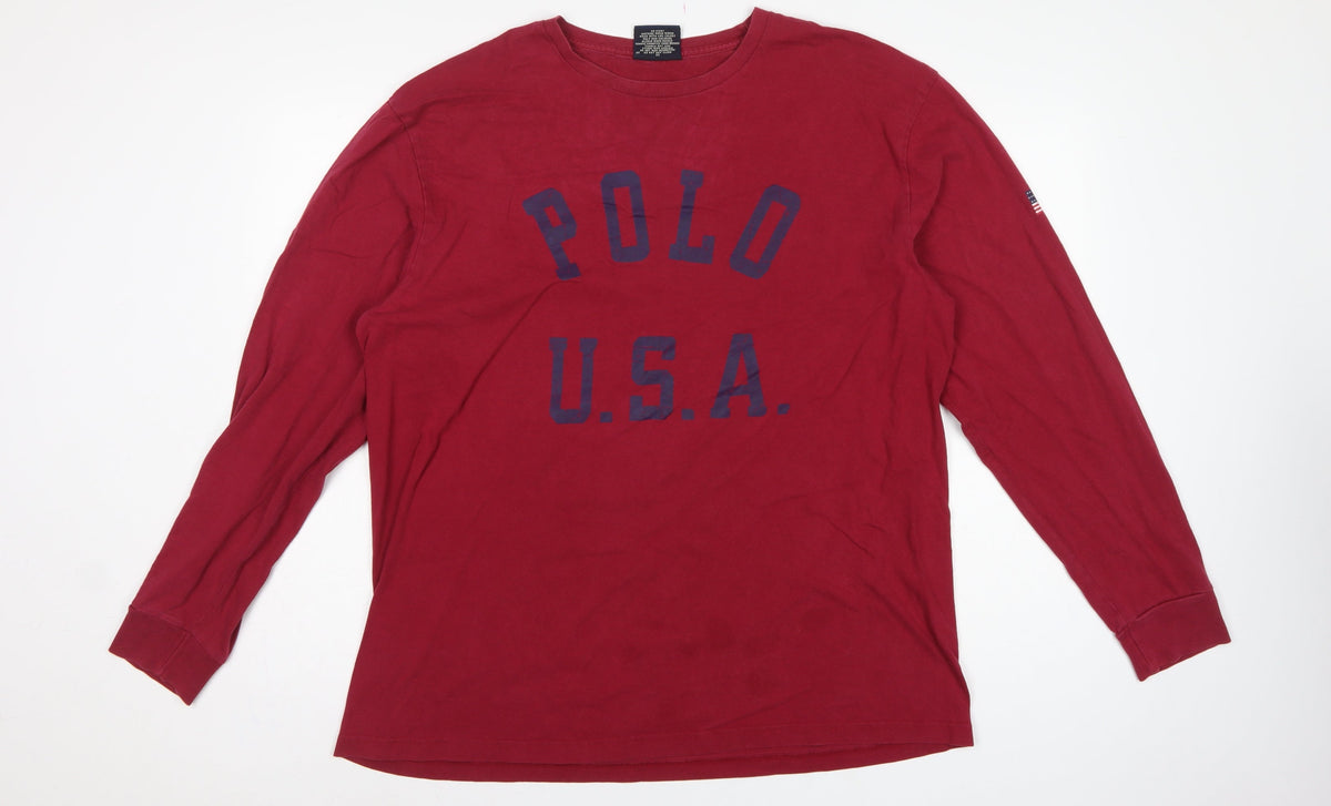 Polo Sport Ralph Lauren Men’s Red L USA Graphic Long Sleeve T-Shirt