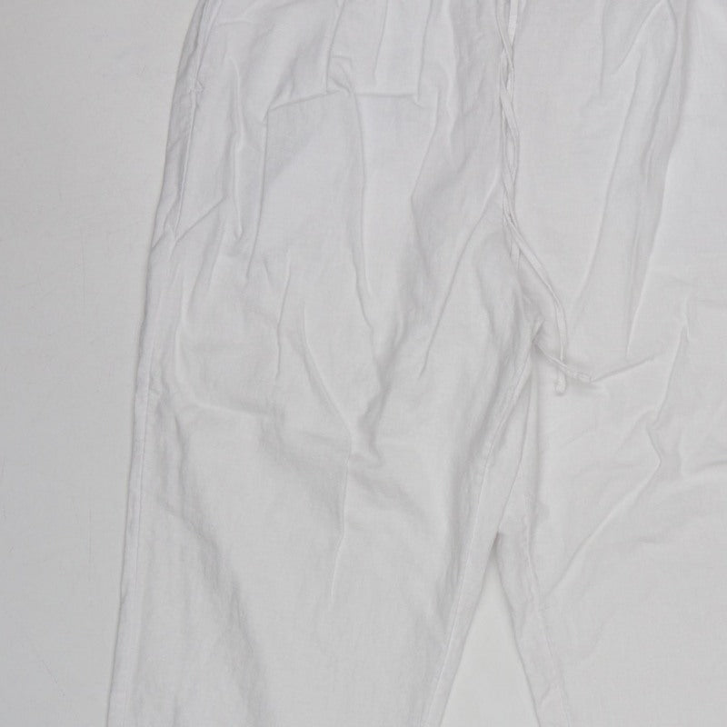 Marks and Spencer Women White Linen Blend Drawstring Jogger Trousers UK 16