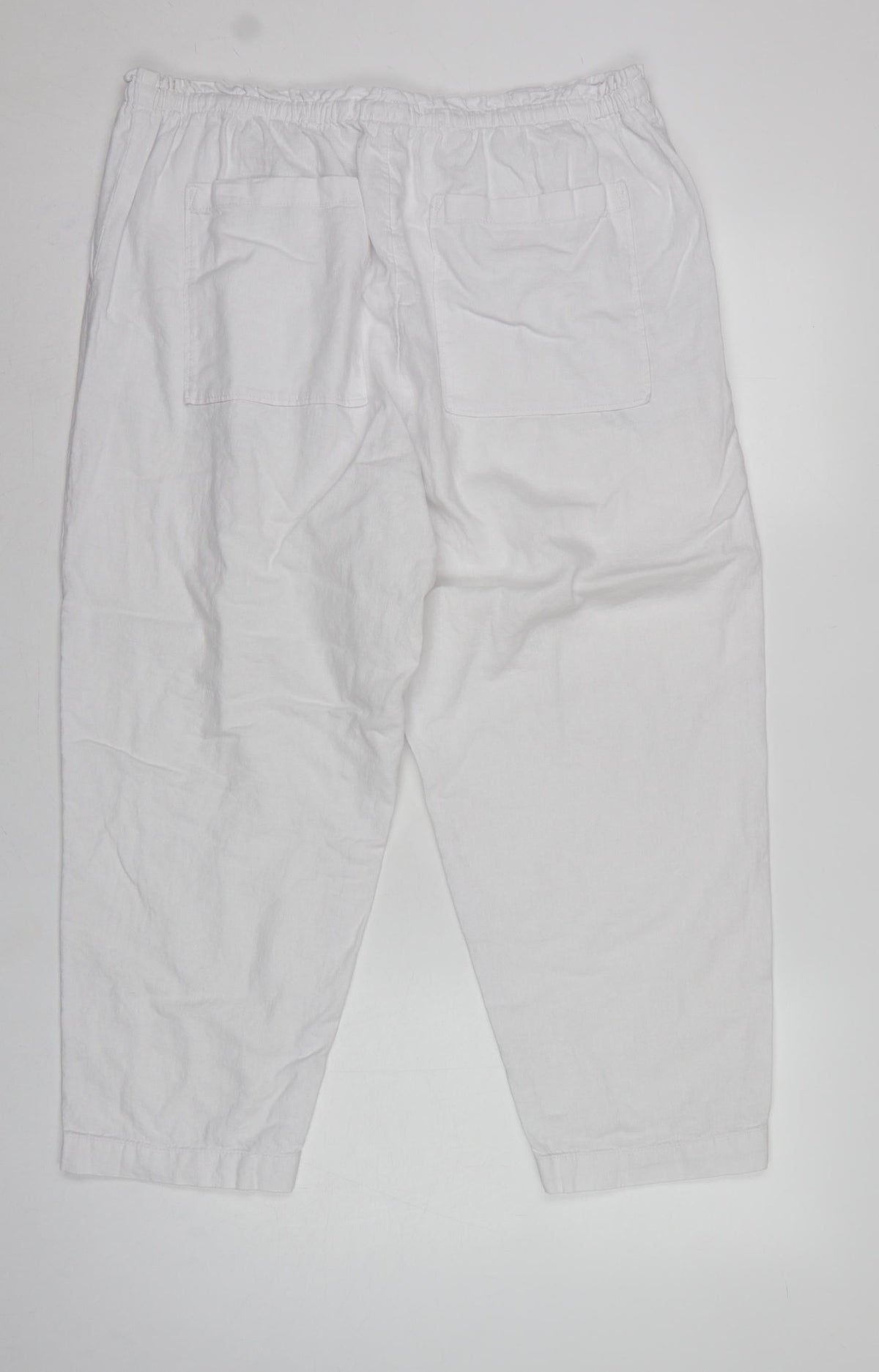 Marks and Spencer Women White Linen Blend Drawstring Jogger Trousers UK 16