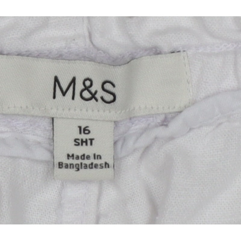 Marks and Spencer Women White Linen Blend Drawstring Jogger Trousers UK 16