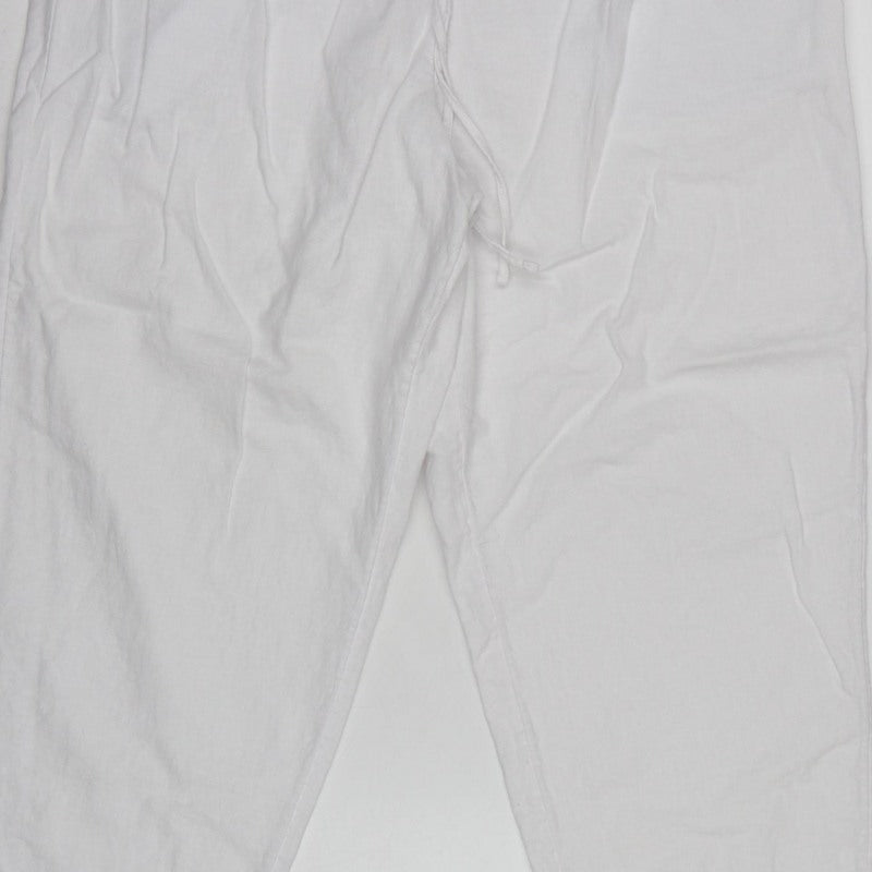 Marks and Spencer Women White Linen Blend Drawstring Jogger Trousers UK 16
