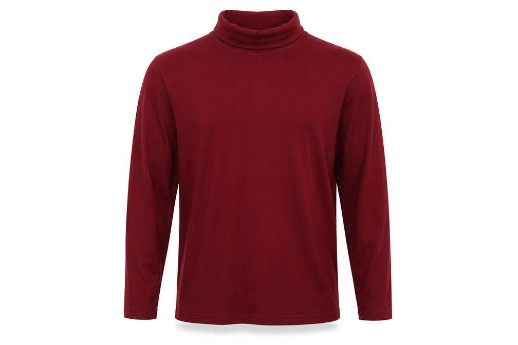 EWM Pure Classics Men’s Red Small Cotton Roll Neck Long Sleeve T-Shirt