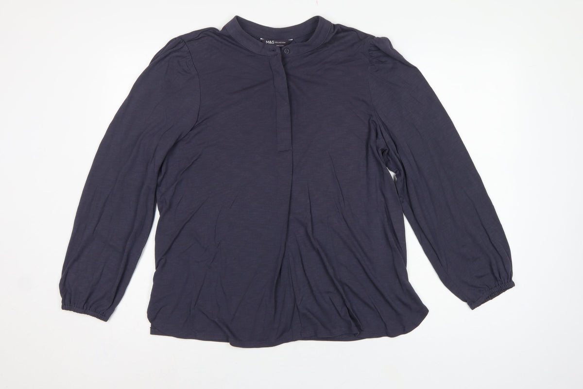Marks and Spencer Women Blue UK 12 Modal Balloon Sleeve Blouse