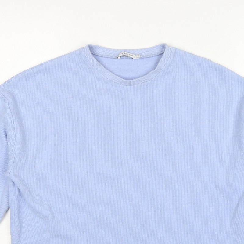 Stradivarius Women Blue S Ribbed Jersey Long Sleeve Crew Neck T-Shirt