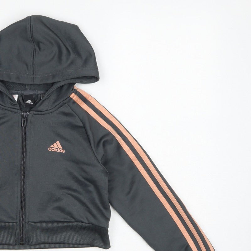 Adidas Girls Black Pink 3 Stripe Full Zip Hoodie Age 7-8 Years