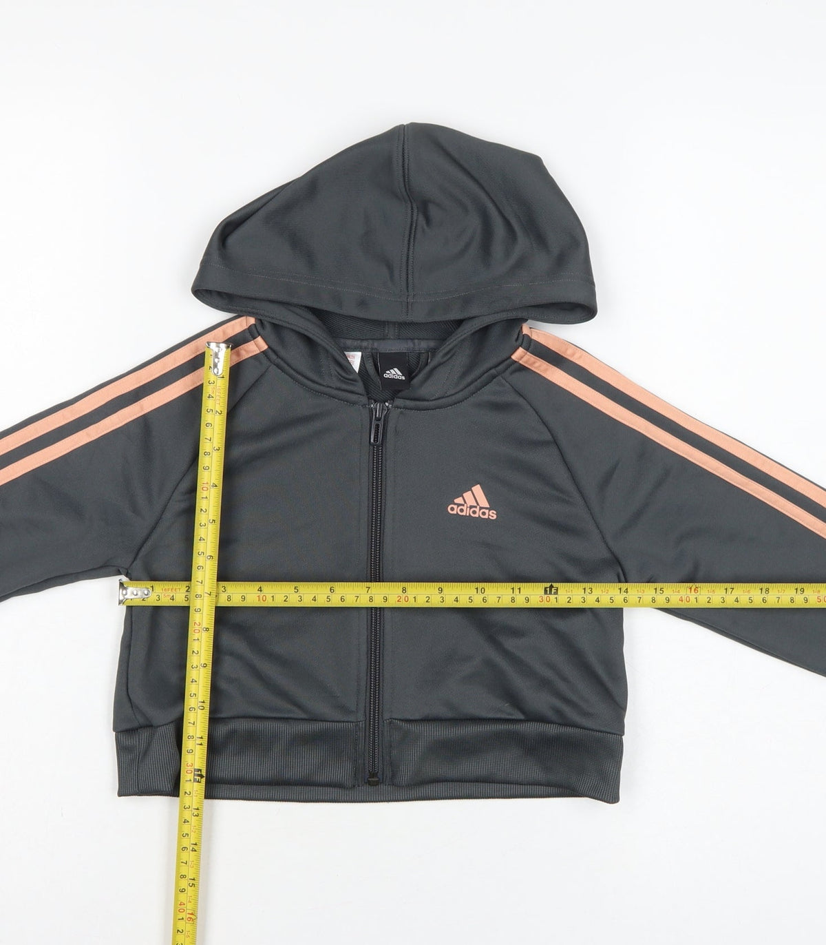 Adidas Girls Black Pink 3 Stripe Full Zip Hoodie Age 7-8 Years