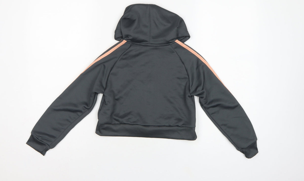 Adidas Girls Black Pink 3 Stripe Full Zip Hoodie Age 7-8 Years