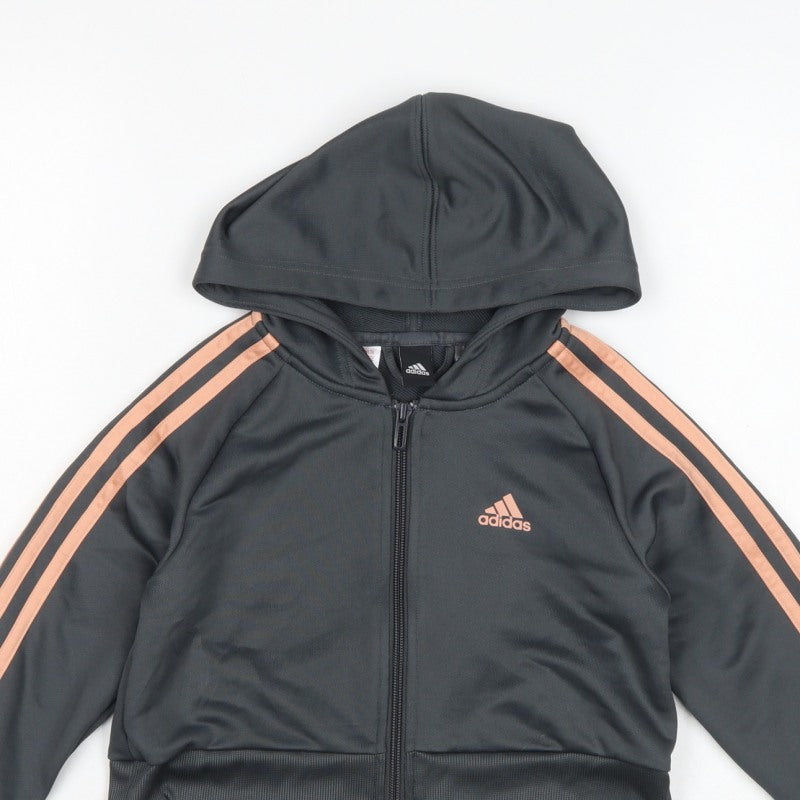 Adidas Girls Black Pink 3 Stripe Full Zip Hoodie Age 7-8 Years
