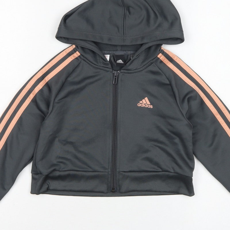 Adidas Girls Black Pink 3 Stripe Full Zip Hoodie Age 7-8 Years