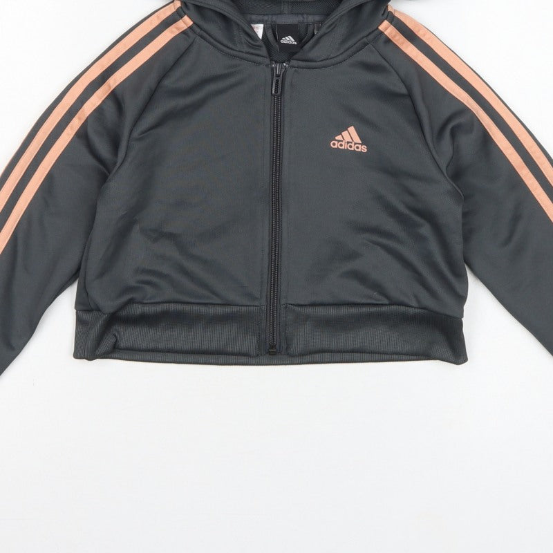 Adidas Girls Black Pink 3 Stripe Full Zip Hoodie Age 7-8 Years