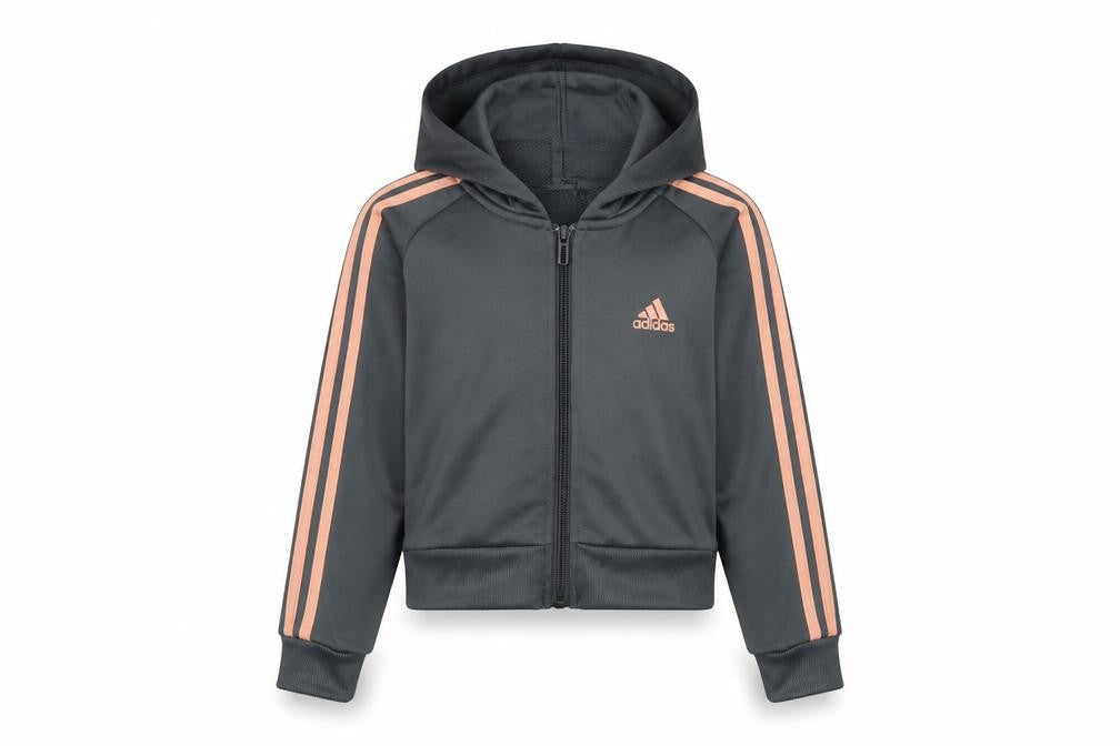 Adidas Girls Black Pink 3 Stripe Full Zip Hoodie Age 7-8 Years