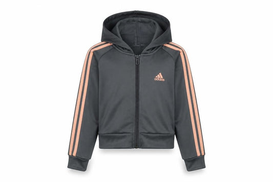 Adidas Girls Black Pink 3 Stripe Full Zip Hoodie Age 7-8 Years