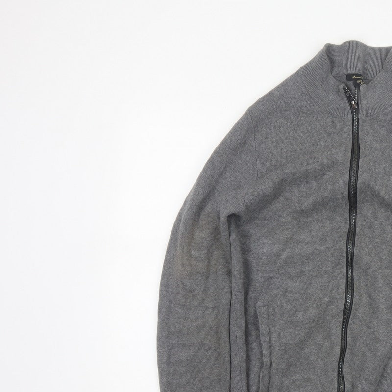 Massimo Dutti Men Grey S Full Zip Cotton High Neck Knit Jumper