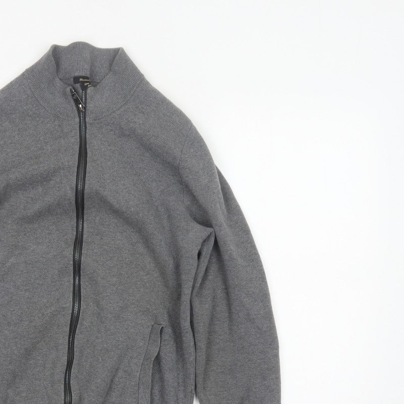 Massimo Dutti Men Grey S Full Zip Cotton High Neck Knit Jumper
