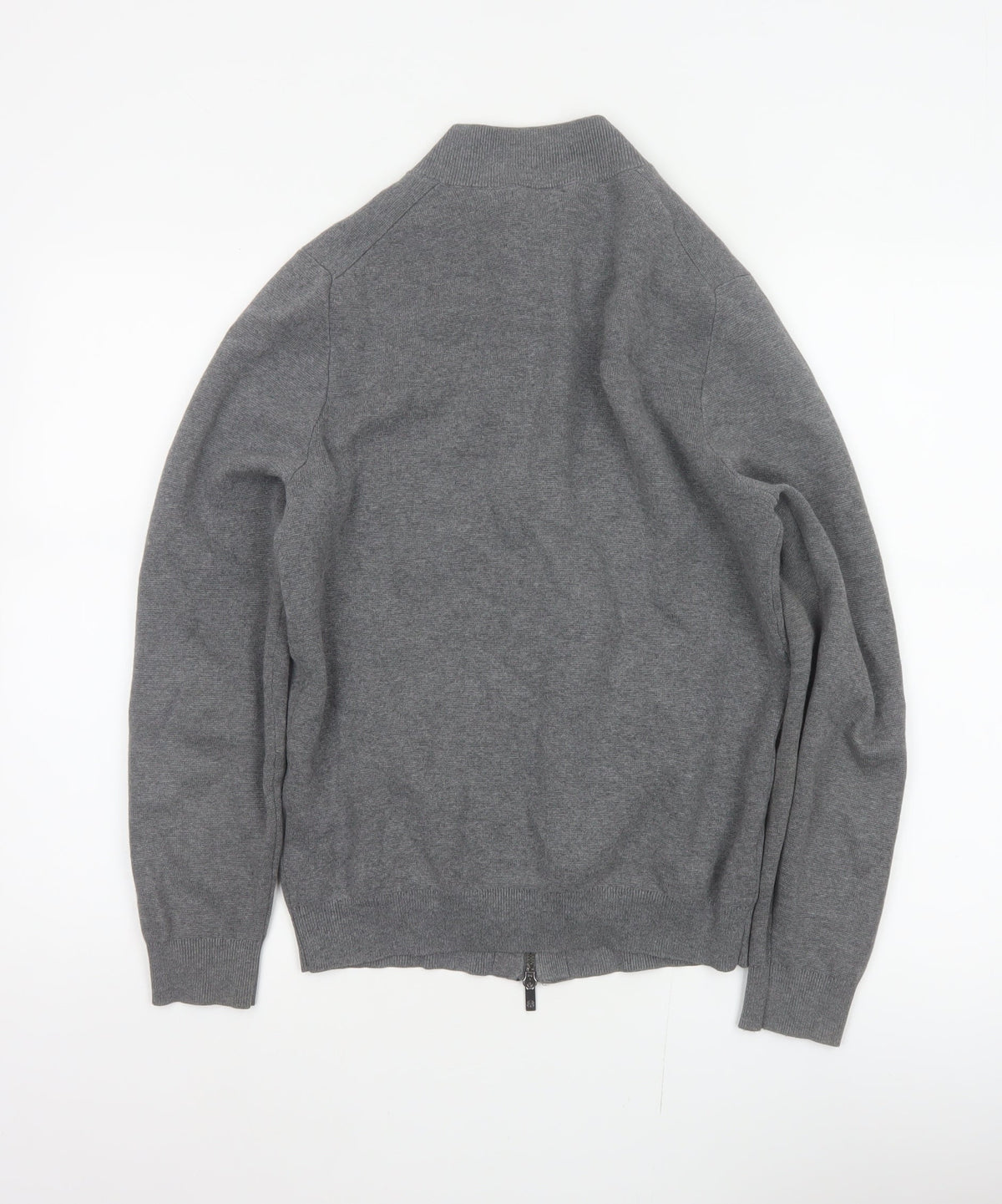 Massimo Dutti Men Grey S Full Zip Cotton High Neck Knit Jumper