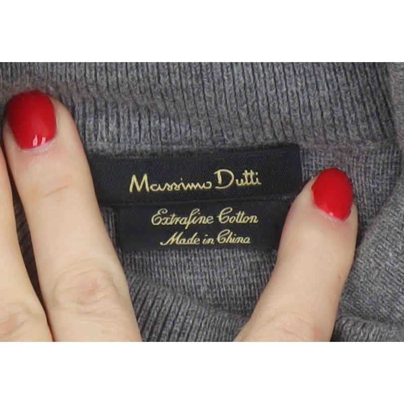 Massimo Dutti Men Grey S Full Zip Cotton High Neck Knit Jumper