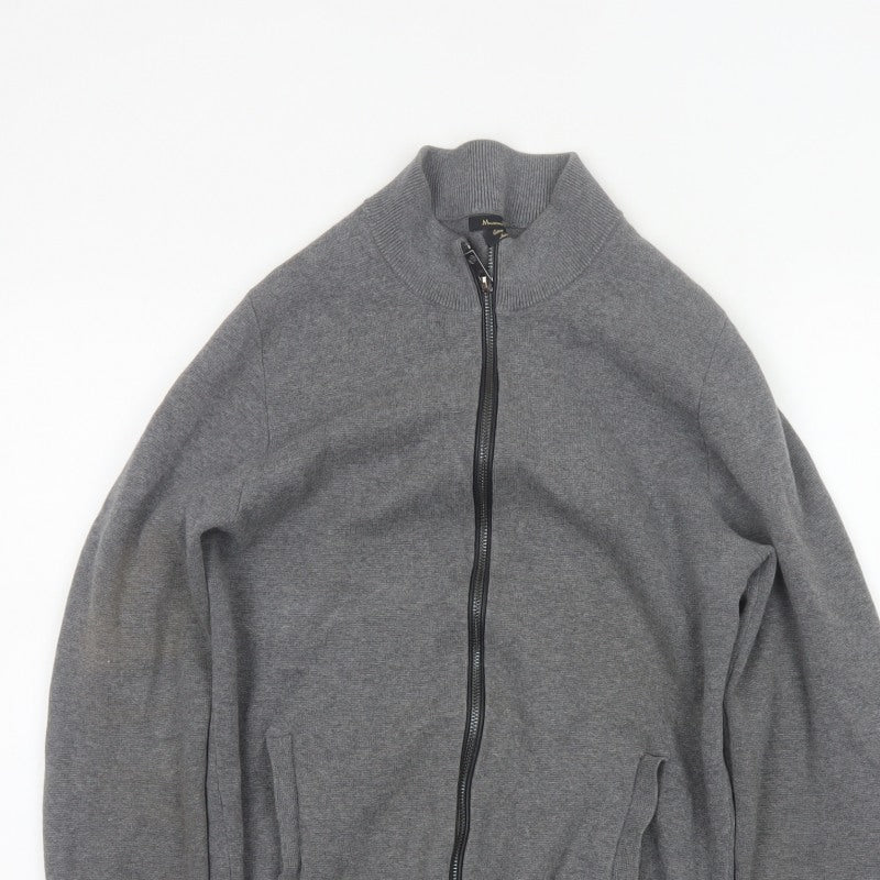 Massimo Dutti Men Grey S Full Zip Cotton High Neck Knit Jumper