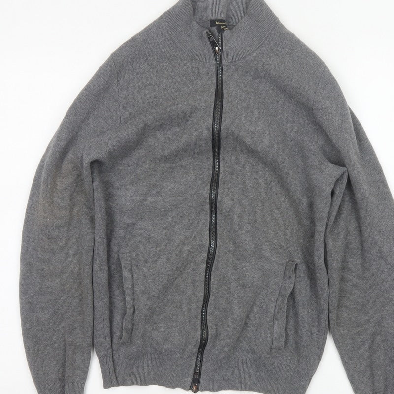Massimo Dutti Men Grey S Full Zip Cotton High Neck Knit Jumper