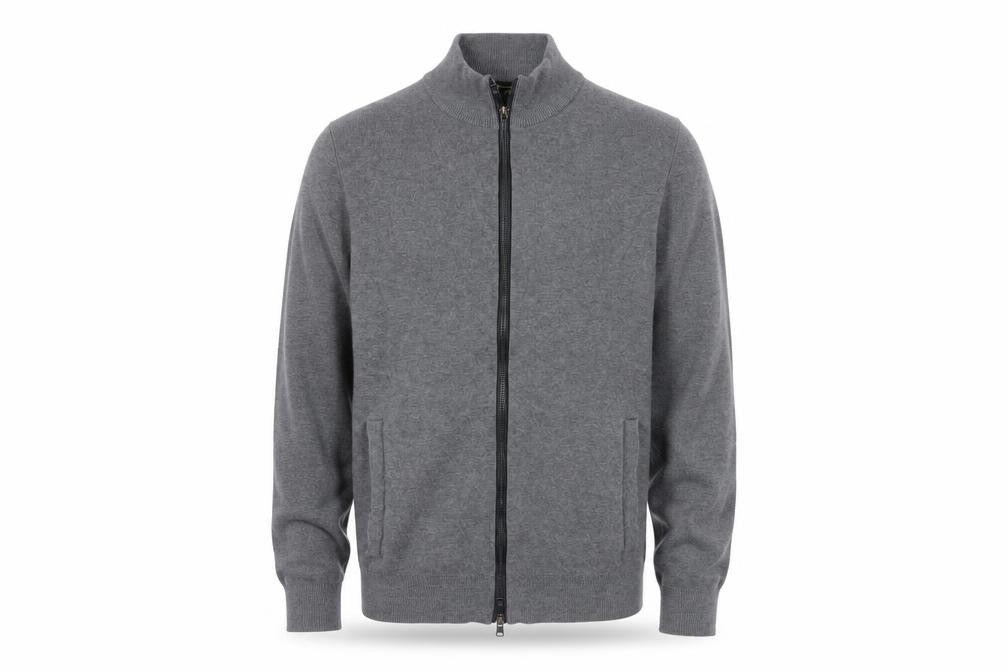 Massimo Dutti Men Grey S Full Zip Cotton High Neck Knit Jumper