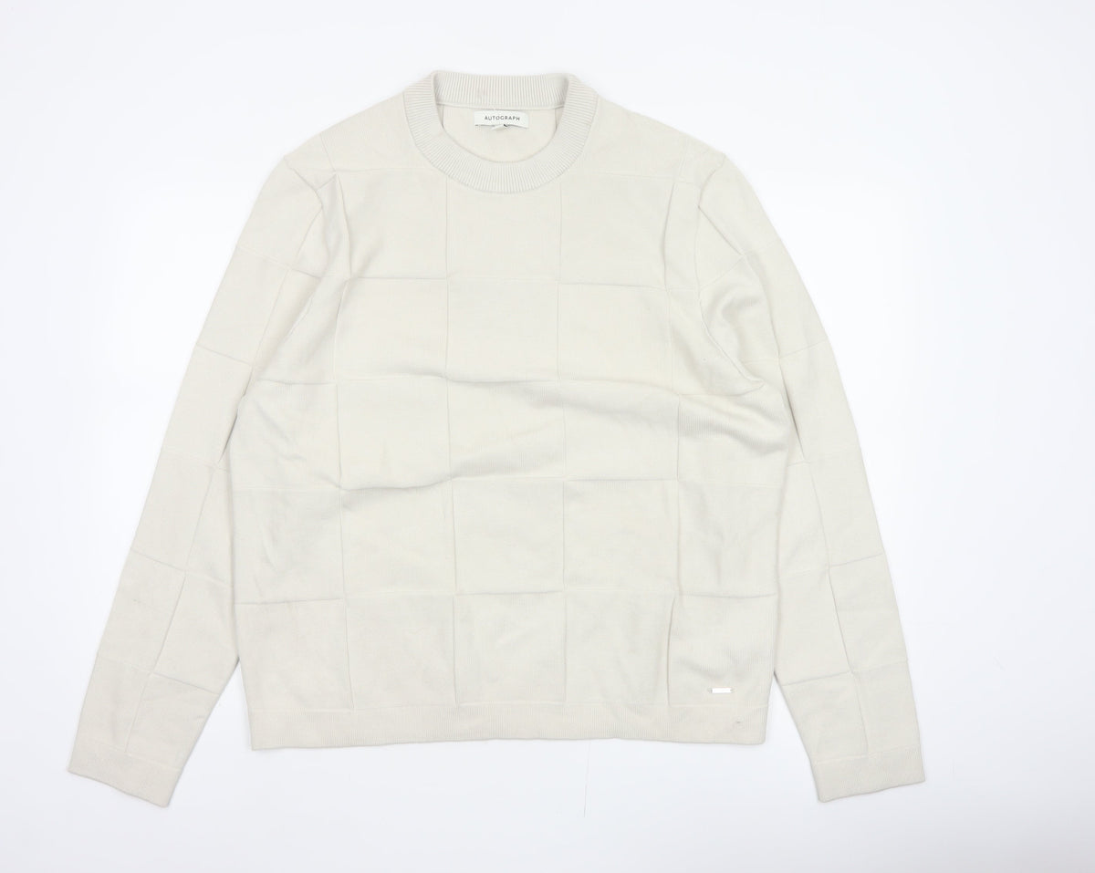 Back view of Marks & Spencer Autograph Men’s Ivory XL Geometric Knit Jumper