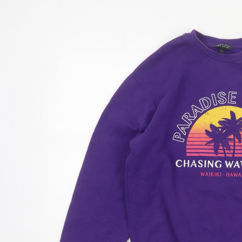 Topshop Women Purple S Paradise Palms Graphic Pullover Sweatshirt