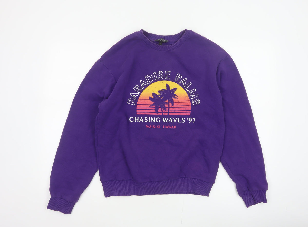 Topshop Women Purple S Paradise Palms Graphic Pullover Sweatshirt