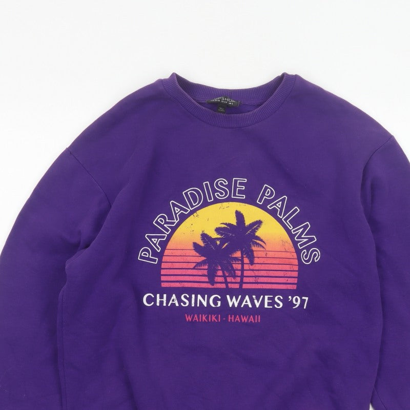 Topshop Women Purple S Paradise Palms Graphic Pullover Sweatshirt