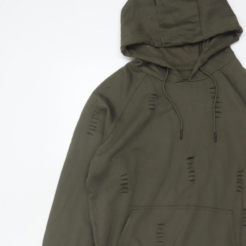 Additional view of Genetic Apparel Men’s Green M Distressed Pullover Hoodie Grunge
