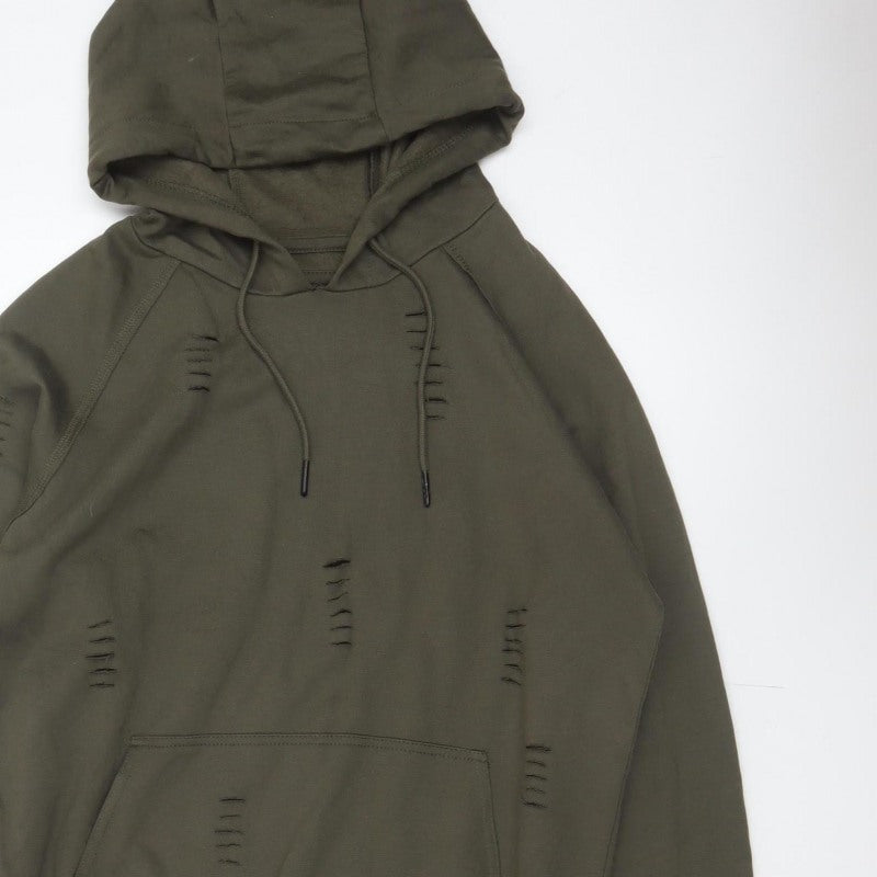 Additional view of Genetic Apparel Men’s Green M Distressed Pullover Hoodie Grunge