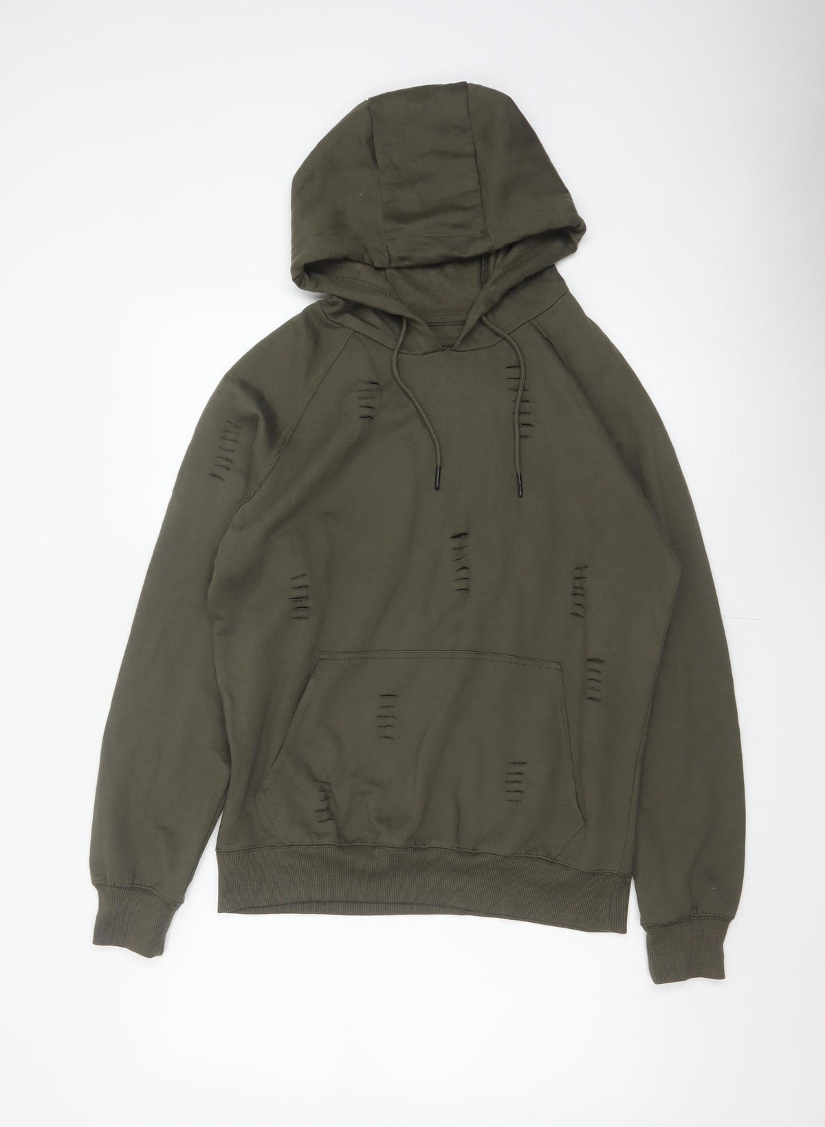 Back view of Genetic Apparel Men’s Green M Distressed Pullover Hoodie Grunge
