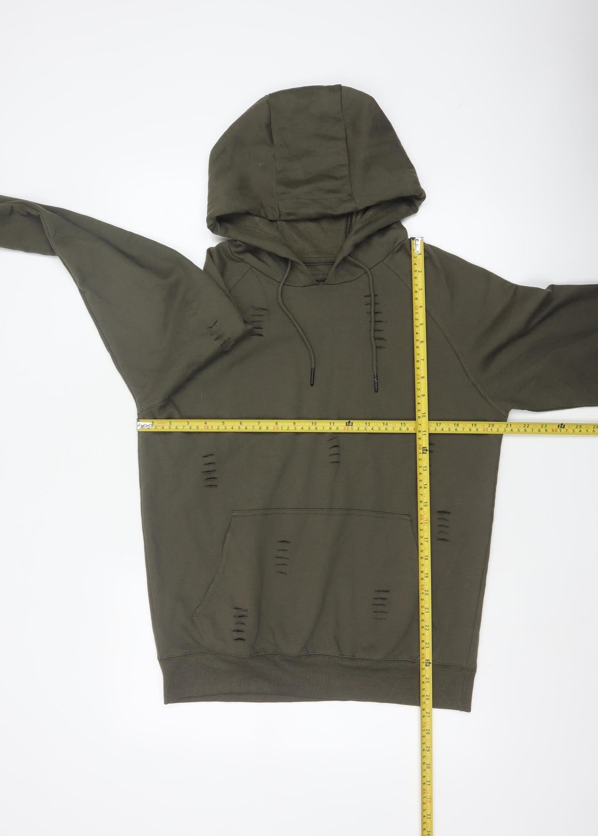 Close-up detail of Genetic Apparel Men’s Green M Distressed Pullover Hoodie Grunge