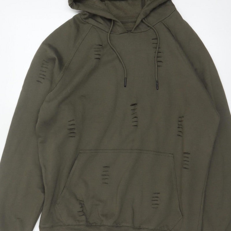 Additional view of Genetic Apparel Men’s Green M Distressed Pullover Hoodie Grunge