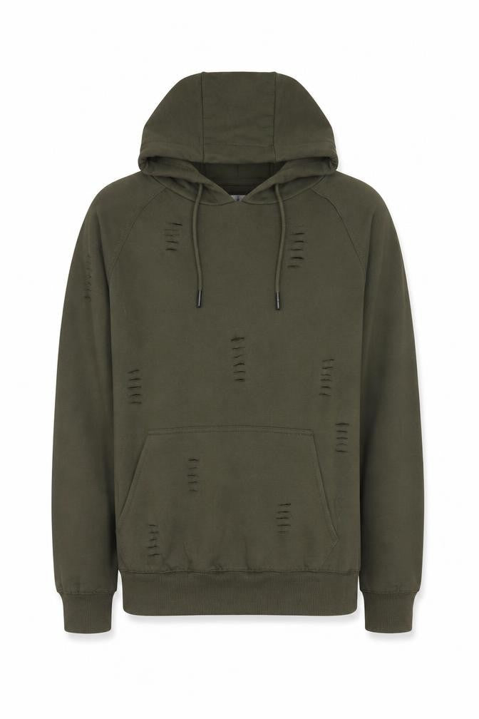 Front view of Genetic Apparel Men’s Green M Distressed Pullover Hoodie Grunge