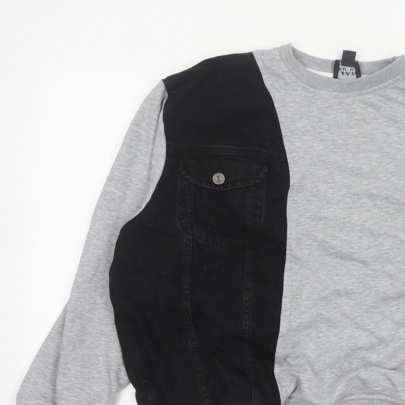 BoohooMAN Men’s Grey Black Panel Sweatshirt XL Crew Neck Pullover